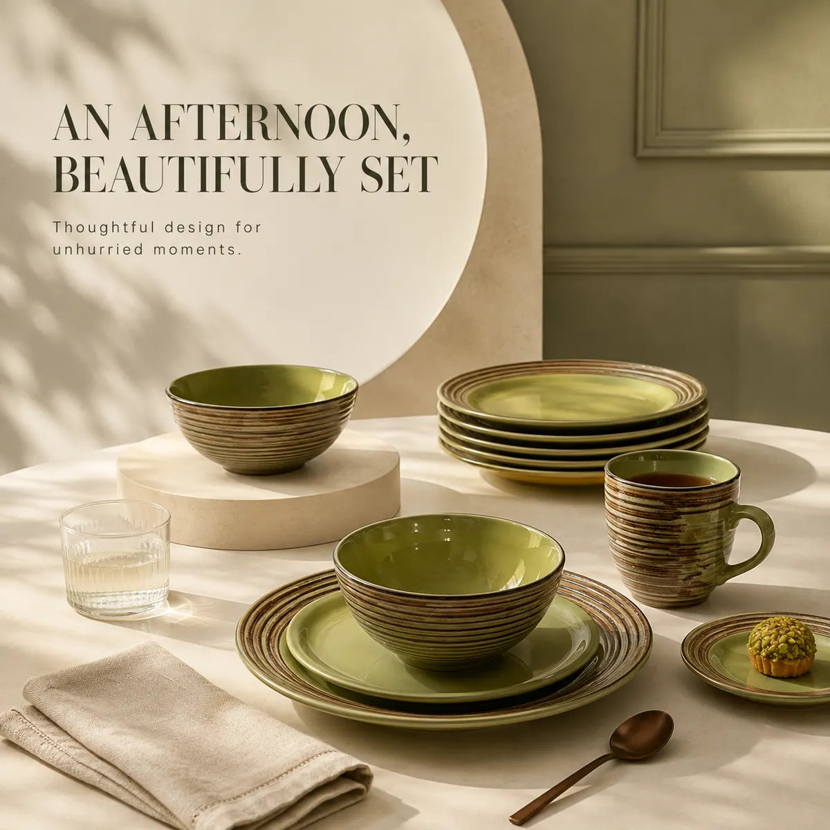 Platefula Green Stoneware Dinnerware Set