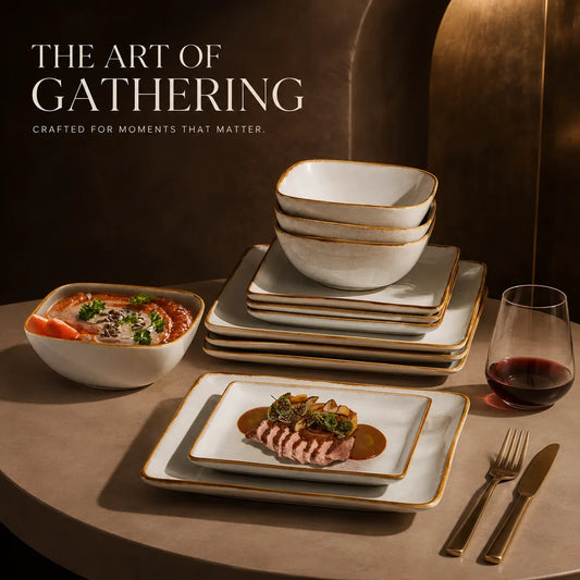 Korvaniq Brown Rimmed Square Dinnerware