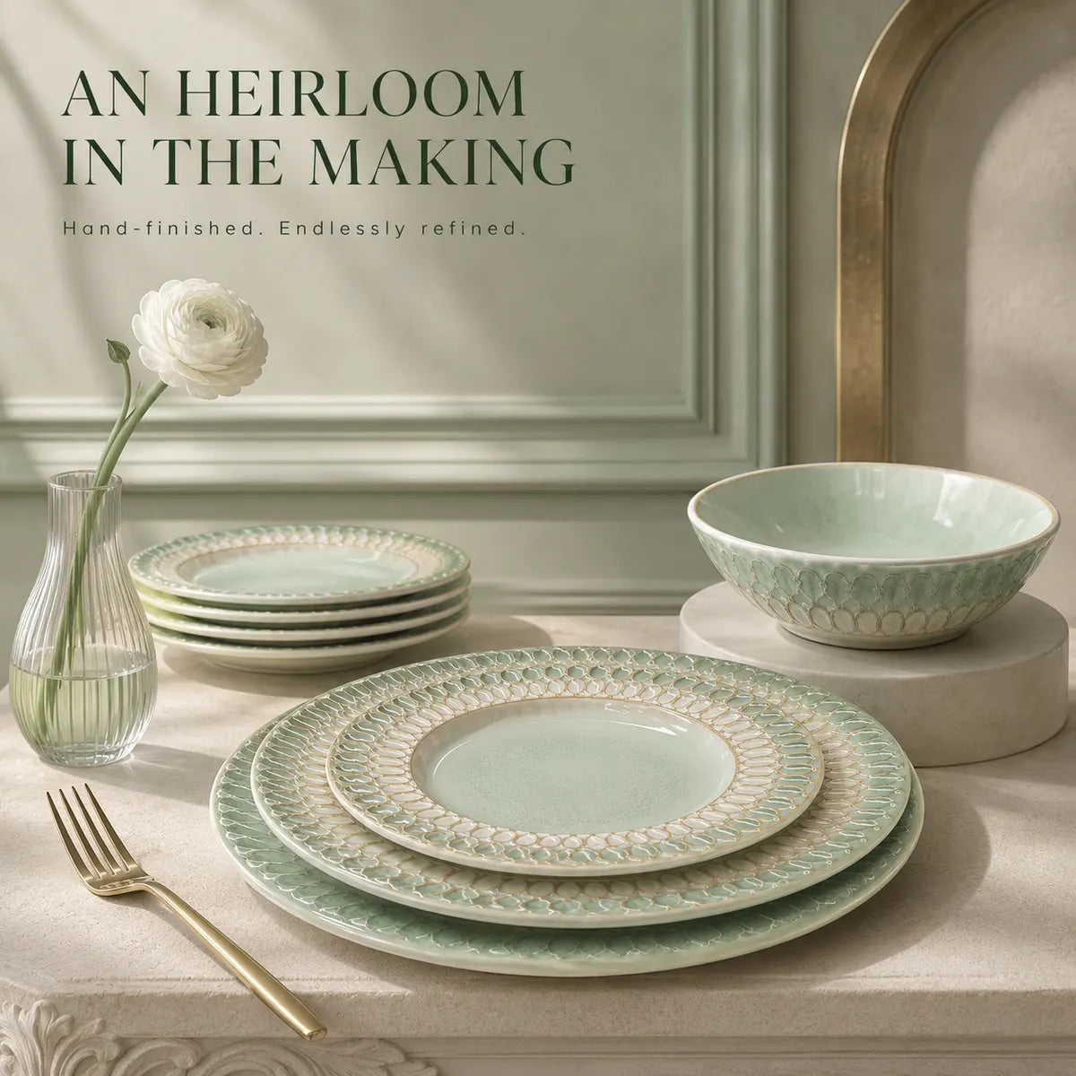 Korvaniq Vintage Embossed Ceramic Dinnerware Set