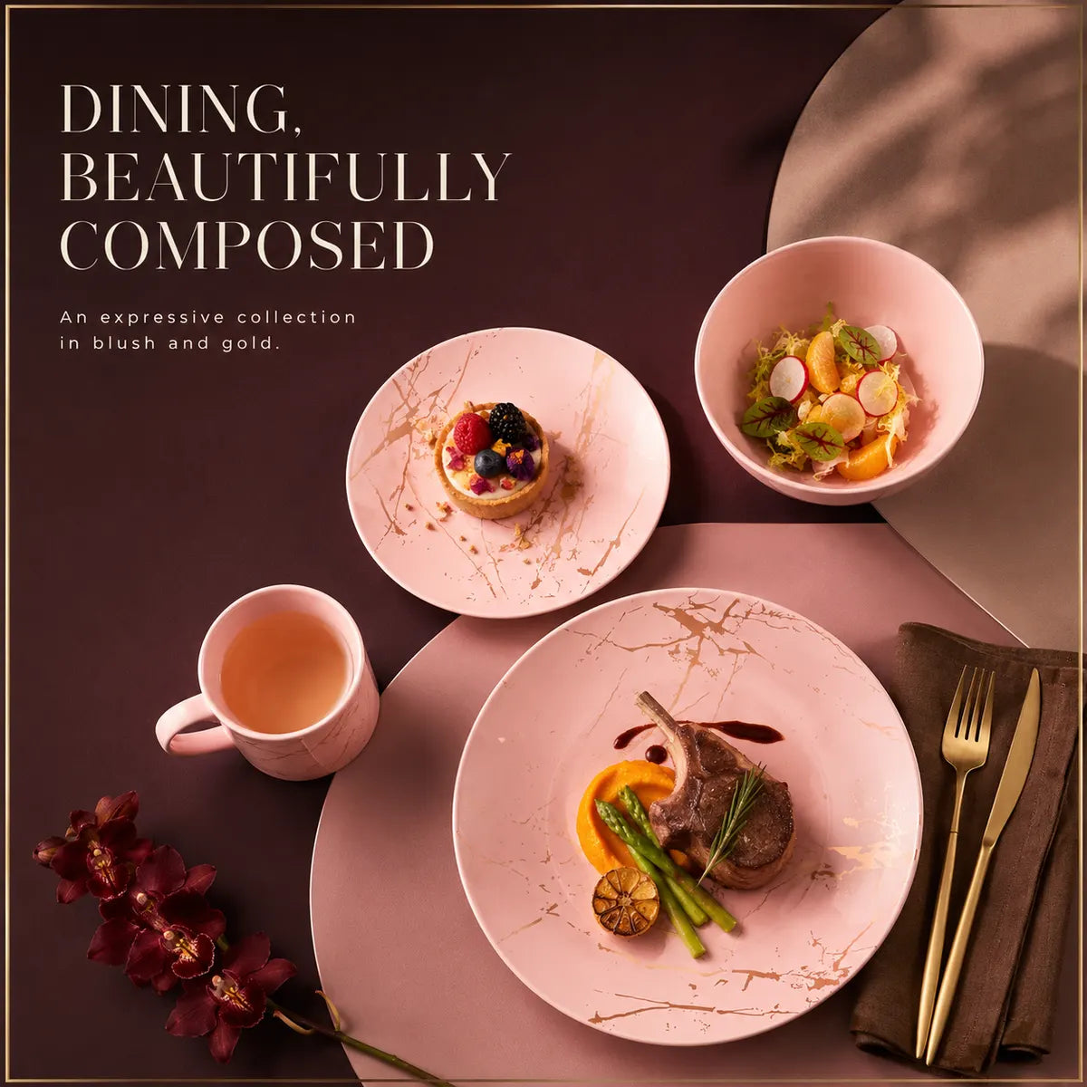 Platefula Pink Marble Ceramic Dinnerware Set