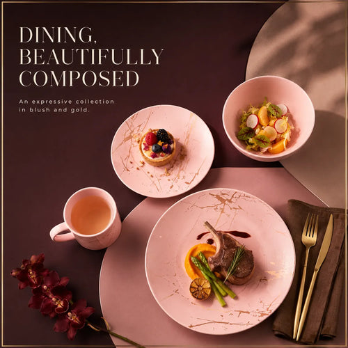 Platefula Pink Marble Ceramic Dinnerware Set