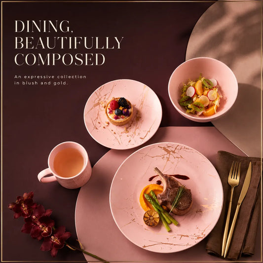 Korvaniq Pink Marble Ceramic Dinnerware Set