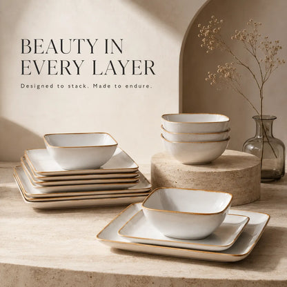 Korvaniq Brown Rimmed Square Dinnerware