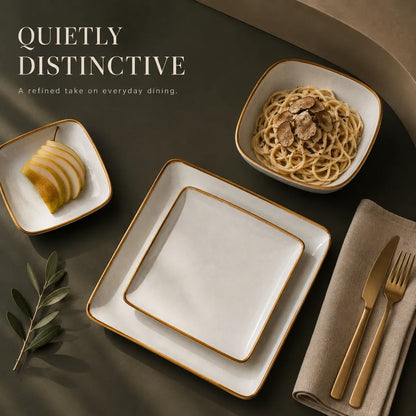 Korvaniq Brown Rimmed Square Dinnerware