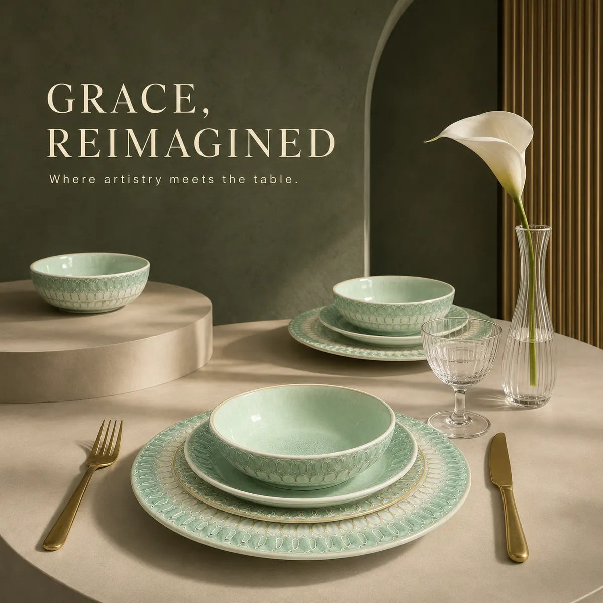 Korvaniq Vintage Embossed Ceramic Dinnerware Set