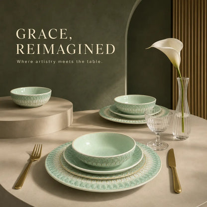 Korvaniq Vintage Embossed Ceramic Dinnerware Set