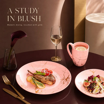 Platefula Pink Marble Ceramic Dinnerware Set