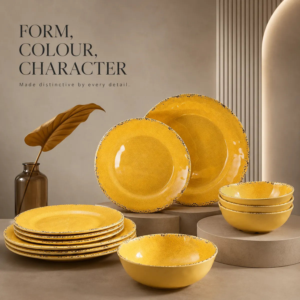 Platefula Yellow Crackle Dinnerware Set