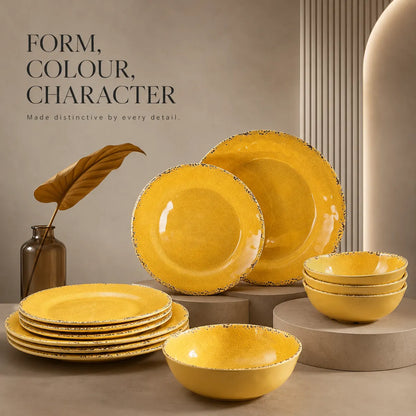 Platefula Yellow Crackle Dinnerware Set