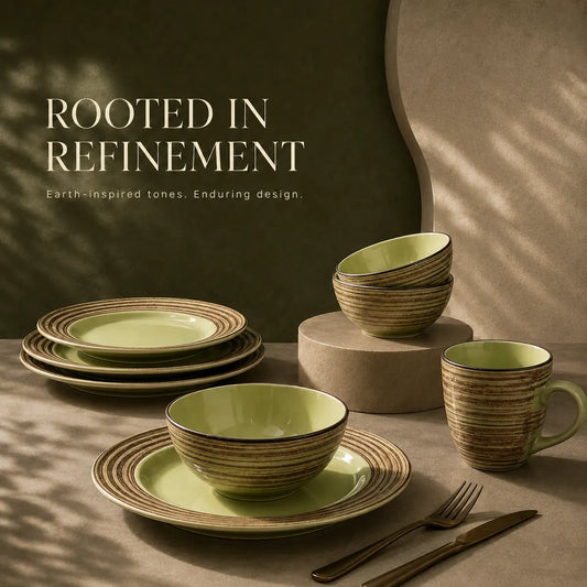 Korvaniq Green Stoneware Dinnerware Set
